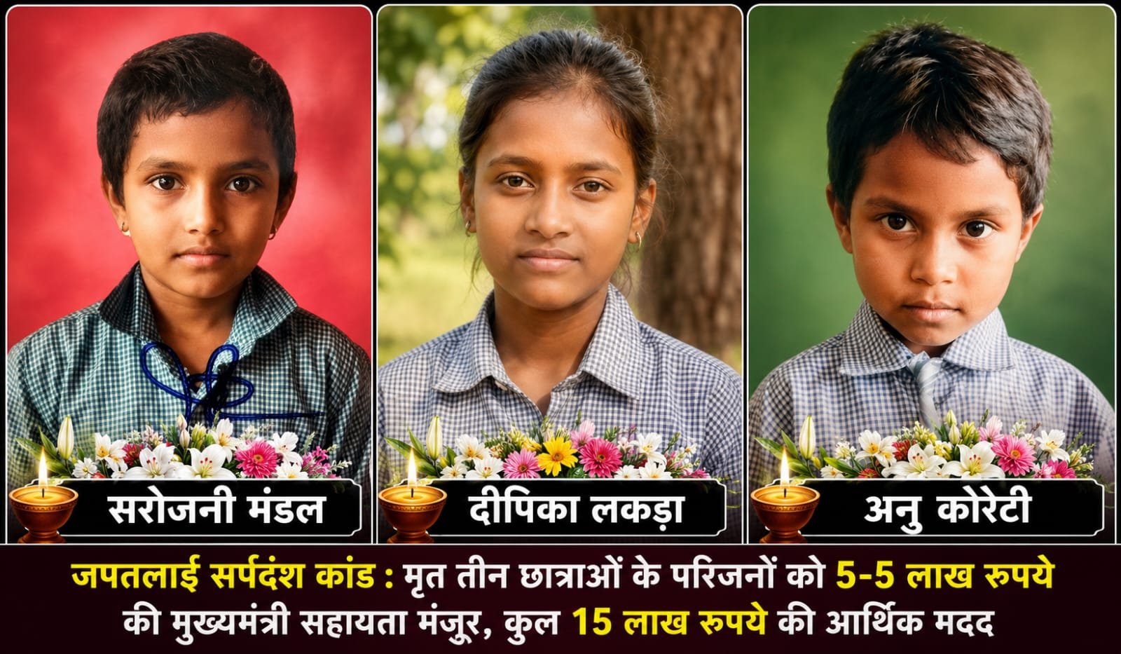 Read more about the article जपतलाई सर्पदंश घटना: मृत तीन छात्राओं के परिजनों को 5-5 लाख रुपये की मुख्यमंत्री सहायता मंजूर