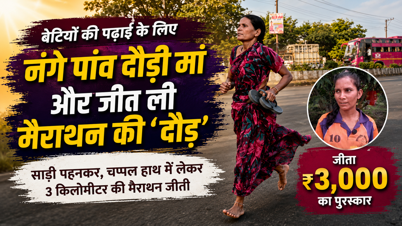 Read more about the article बेटियों की पढ़ाई के लिए नंगे पांव दौड़ी मां, जीत ली मैराथन की ‘दौड़’