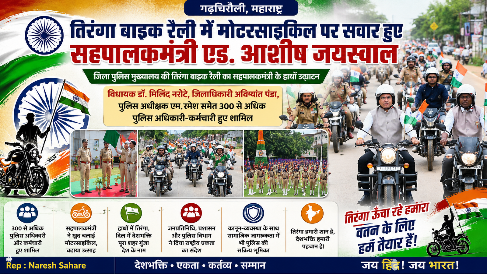 Read more about the article जिला पुलिस मुख्यालय की तिरंगा बाइक रैली का सहपालकमंत्री के हाथों उद्घाटन