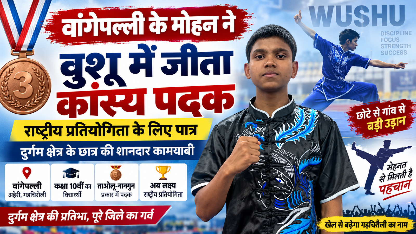Read more about the article वांगेपल्ली के मोहन ने वुशू में जीता कांस्य